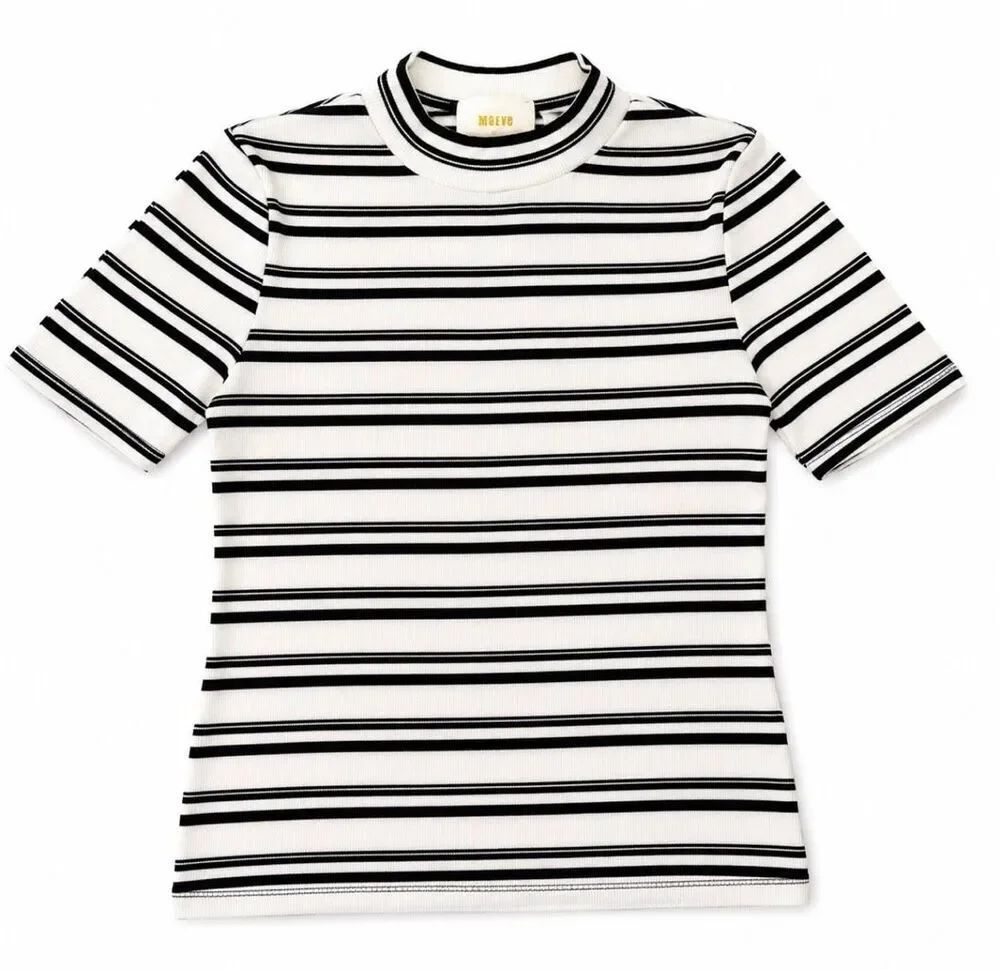 Maeve by Anthropologie Ribbed Mock Neck Black White Striped Knit Top Women’s Sma